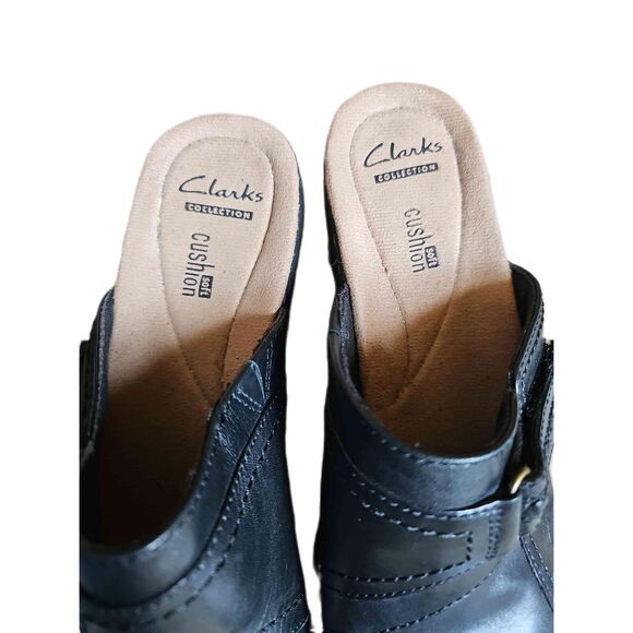 Women's Clark's Slide On Sandals size 7 black leather slide on low heel - Picture 7 of 10